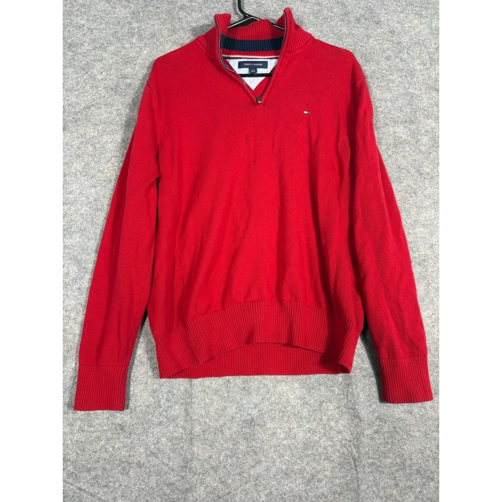 Tommy Hilfiger Mens Red 1/4 Zip Pullover‎ Sweater L/G